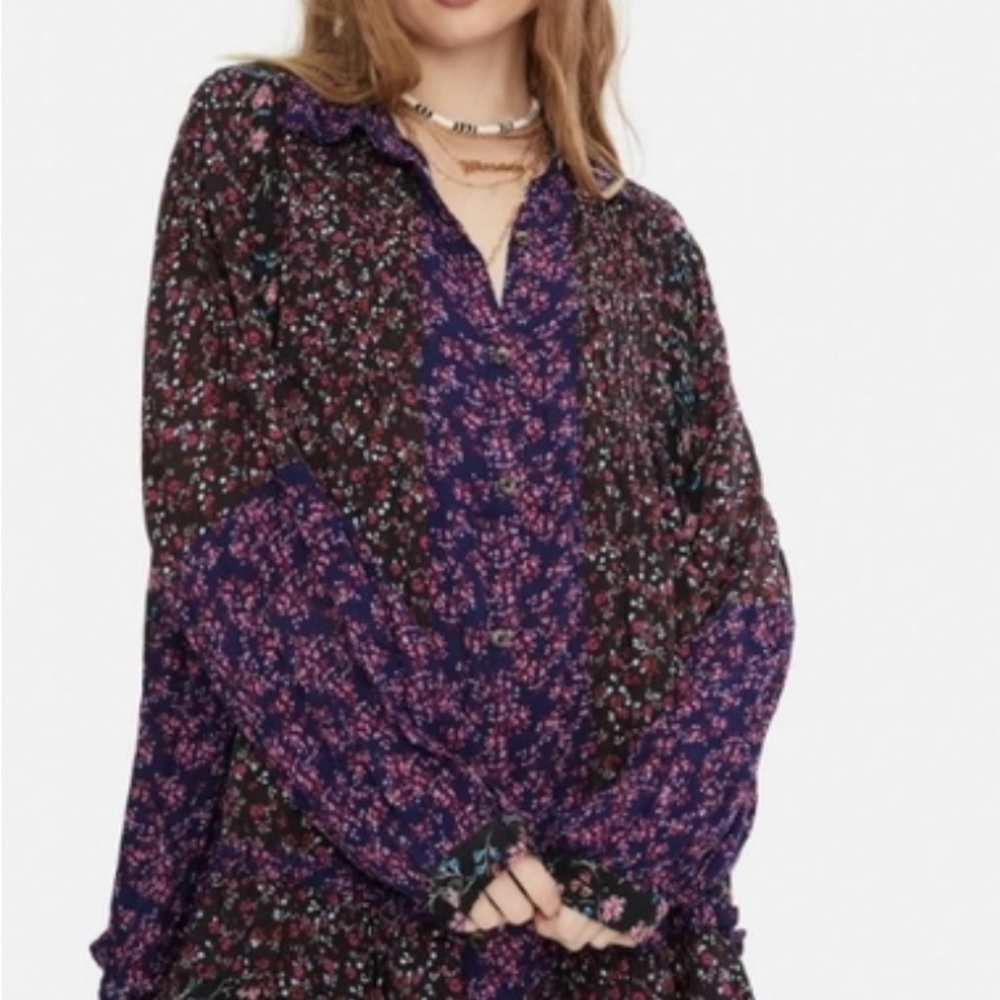 Free People Floral Mini Dress - Purple and Black